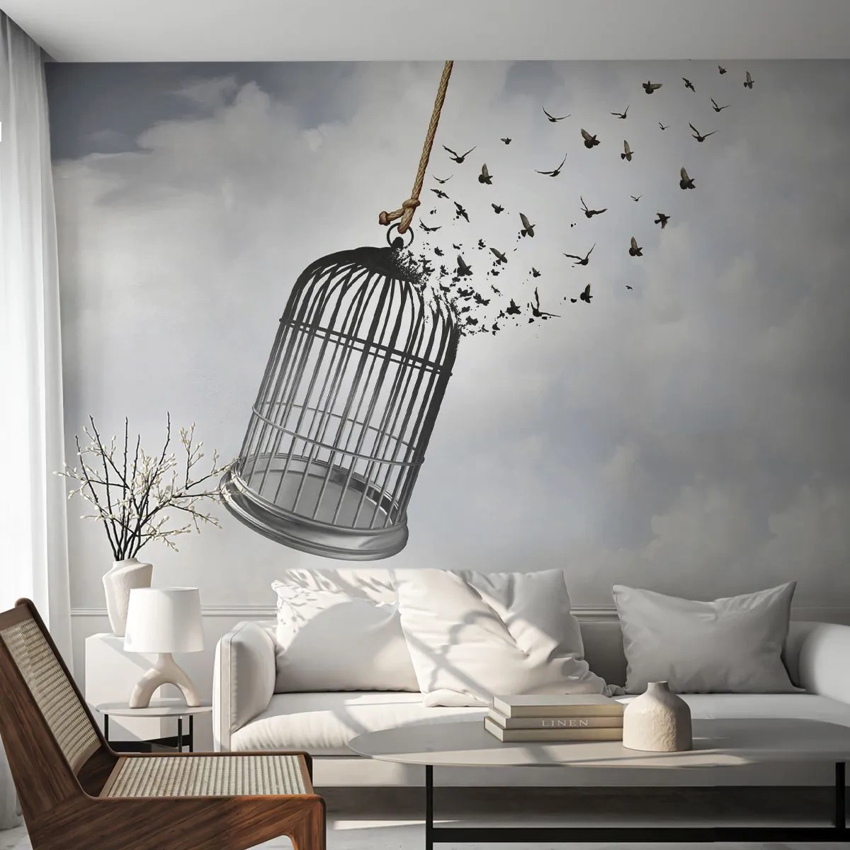 Papier Peint Photo Premium Sand - Foie...Espoir...Liberté! - Abstraction, Des oiseaux, Morceau - 350x256 cm