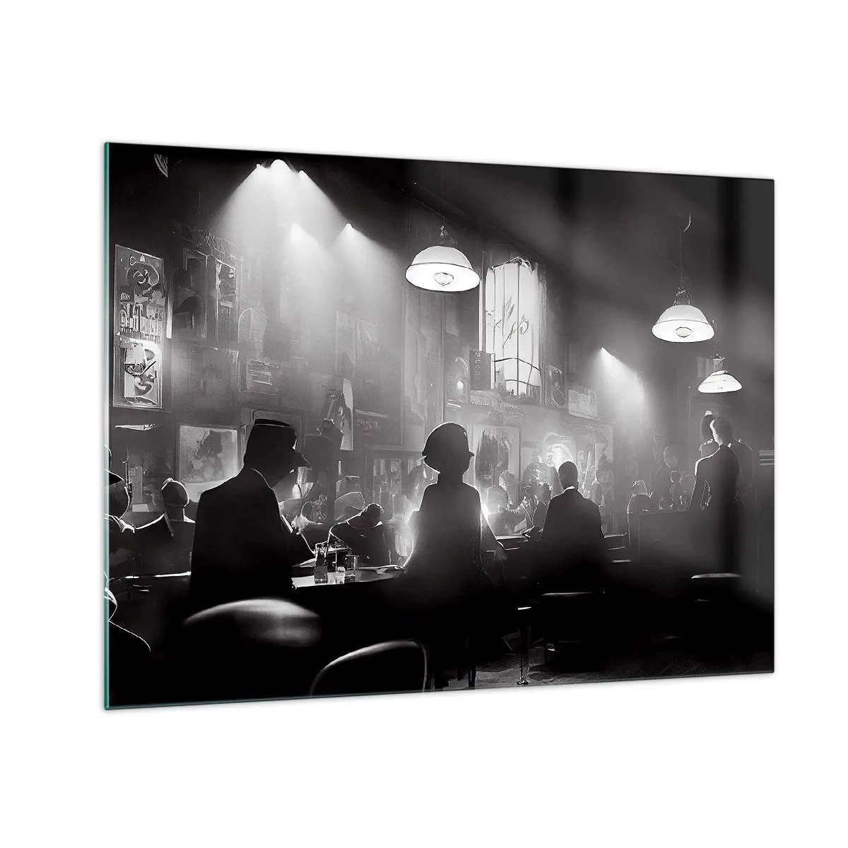 Impression sur verre - Image sur verre - Scène de jazz en noir et blanc dans un intérieur de club - 70x50cm - Dans une ambiance jazz - Décoration murale moderne pour le salon et la chambre ARTTOR