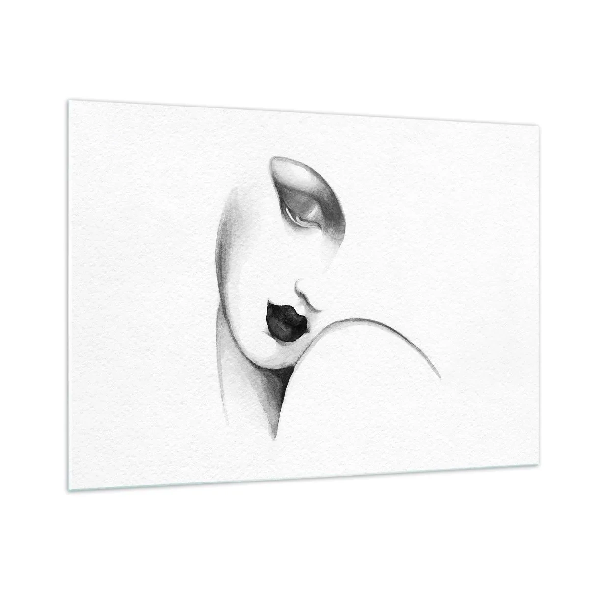 Impression sur verre - Image sur verre - Croquis Art déco d'un visage de femme en noir et blanc - 100x70cm - Dans le style de Lempicka - Décoration murale moderne pour le salon et la chambre ARTTOR