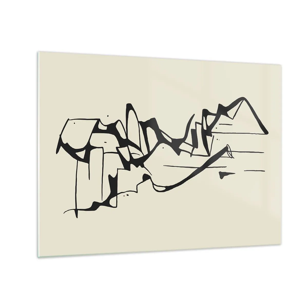 Impression sur verre - Image sur verre - Ligne abstraite noire et blanche formant le contour d'un paysage - 70x50cm - Peut-être un paysage - Décoration murale moderne pour le salon et la chambre ARTTOR