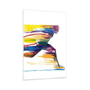 Impression sur verre - Image sur verre - Un coureur aux couleurs abstraites symbolisant le dynamisme et l'énergie - 70x100cm - Courir à travers l'arc-en-ciel - Décoration murale moderne pour le salon et la chambre ARTTOR