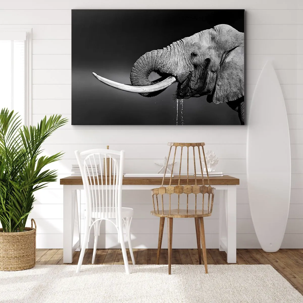 Impression sur toile - Image sur toile - Portrait noir et blanc d'un éléphant de profil - 70x50cm - Oui, c'est bon maintenant - Décoration murale moderne pour le salon et la chambre ARTTOR