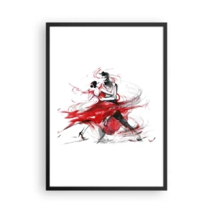 Affiche dans un cadre noir - Poster - Un couple dansant le tango avec des accents rouges dynamiques - 50x70cm - Tango - le rythme de la passion - Décoration murale moderne pour le salon et la chambre ARTTOR