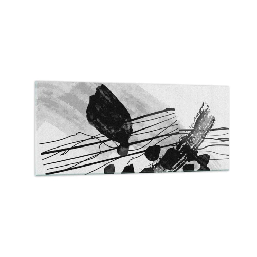 Impression sur verre - Image sur verre - Composition abstraite en noir et blanc avec des formes organiques - 120x50cm - Abstraction organique noir et blanc - Décoration murale moderne pour le salon et la chambre ARTTOR