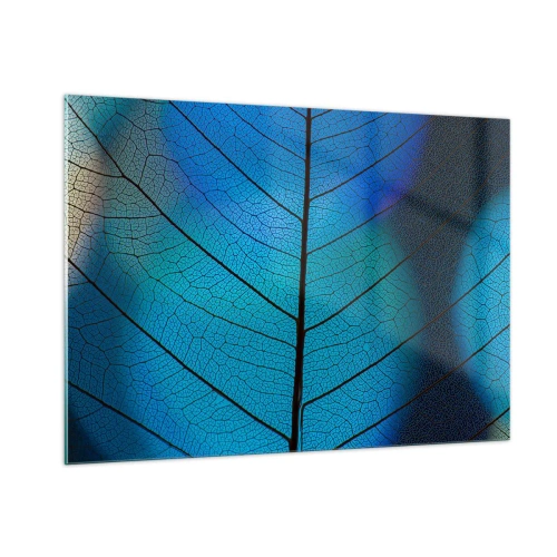 Impression sur verre - Image sur verre - Gros plan d'une feuille bleue montrant la structure des veines. - 100x70cm - Construction complexe - Décoration murale moderne pour le salon et la chambre ARTTOR