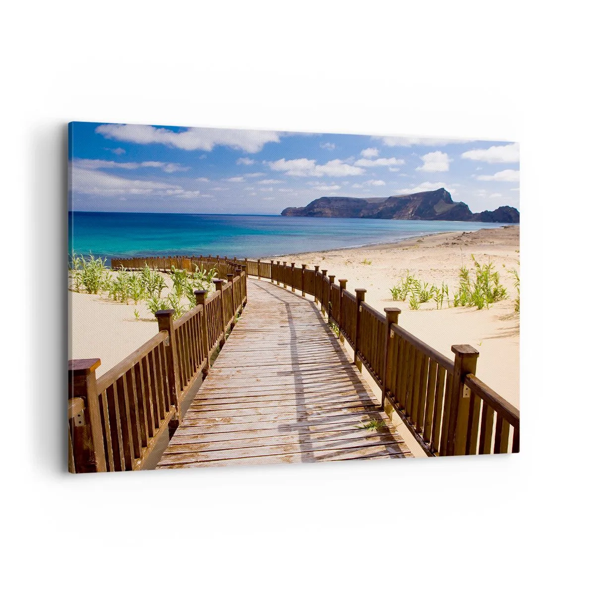 Impression sur toile - Image sur toile - Chemin en bois menant à la plage avec vue sur l'océan - 100x70cm - Emmène-moi dans les îles du bonheur - Décoration murale moderne pour le salon et la chambre ARTTOR