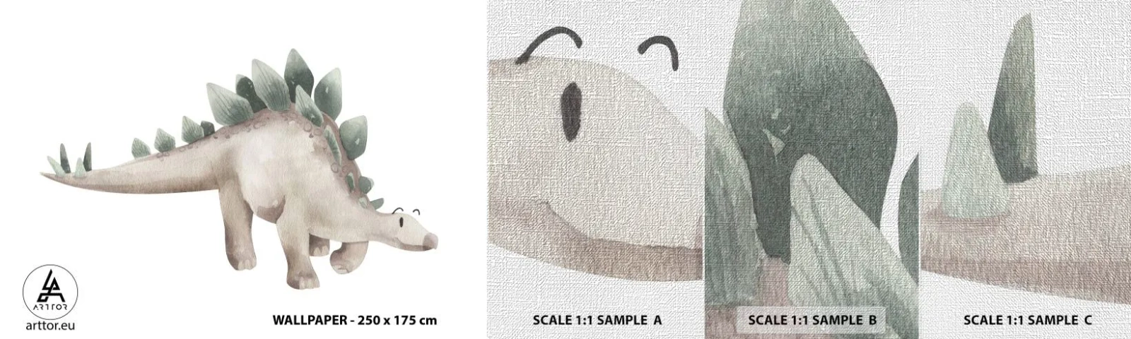 Échantillon de Papier Peint Premium Canvas - Votre ami - Dinosaure, Enfants, stégosaure - 100x30 cm