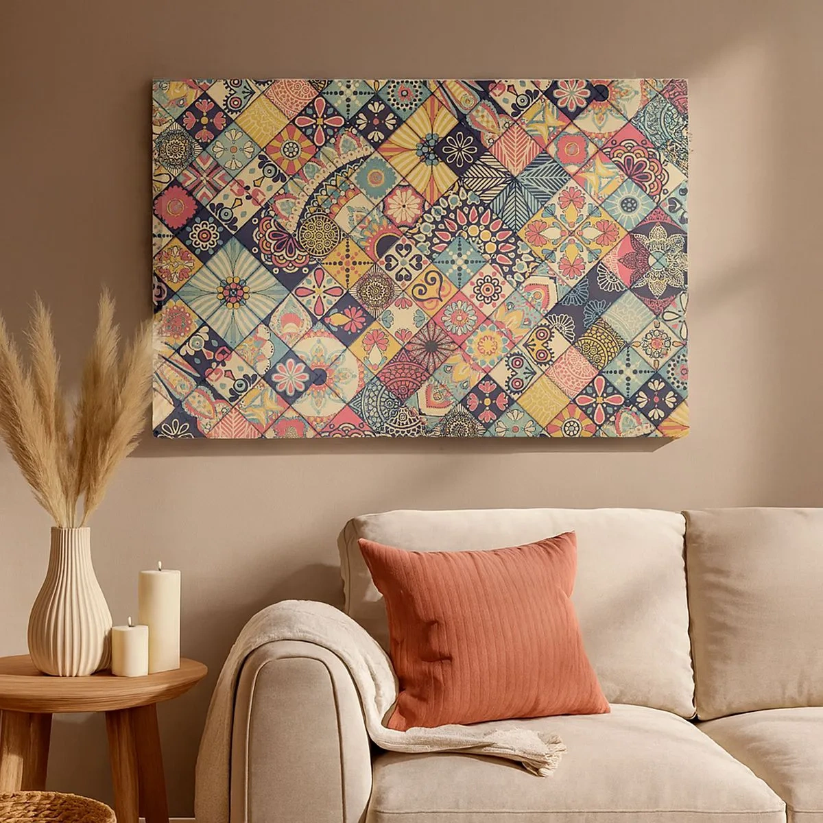 Impression sur toile - Image sur toile - Motifs géométriques colorés inspirés du style marocain - 70x50cm - Ambiance marocaine - Décoration murale moderne pour le salon et la chambre ARTTOR