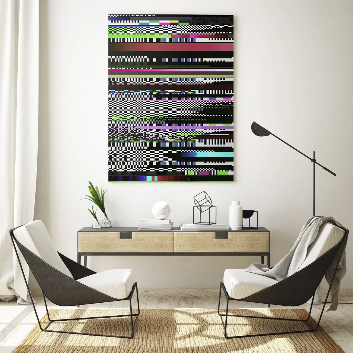 Impression sur verre - Image sur verre - Graphiques numériques abstraits de style glitch - 50x70cm - L'image de contrôle de la réalité - Décoration murale moderne pour le salon et la chambre ARTTOR