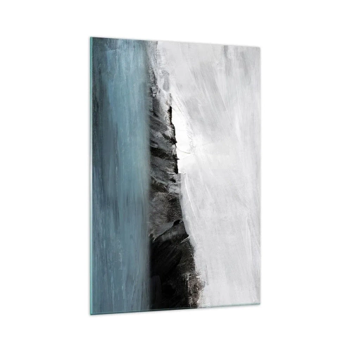 Impression sur verre - Image sur verre - Paysage abstrait avec de l'eau et un rivage rocheux - 70x100cm - Eau – terre : choc des éléments - Décoration murale moderne pour le salon et la chambre ARTTOR