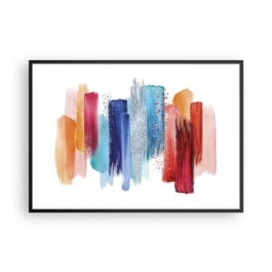 Affiche dans un cadre noir - Poster - Coups de pinceau colorés sur fond blanc - 100x70cm - En haut et en bas - Décoration murale moderne pour le salon et la chambre ARTTOR