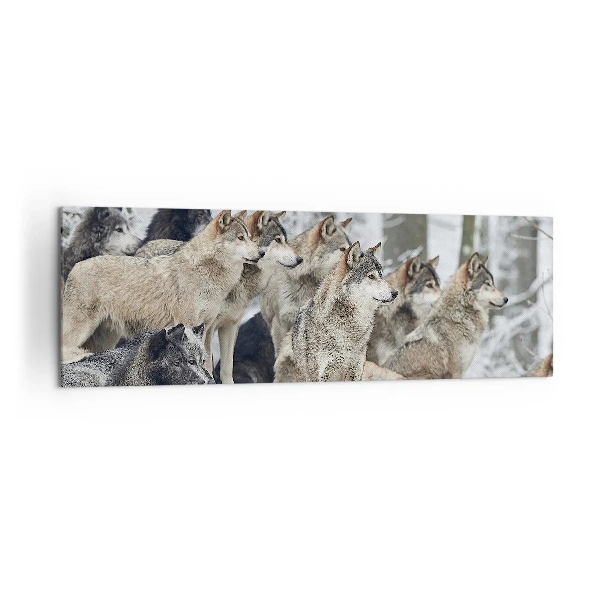 Impression sur toile - Image sur toile - Une meute de loups dans la forêt d'hiver - 160x50cm - Famille et amis - Décoration murale moderne pour le salon et la chambre ARTTOR