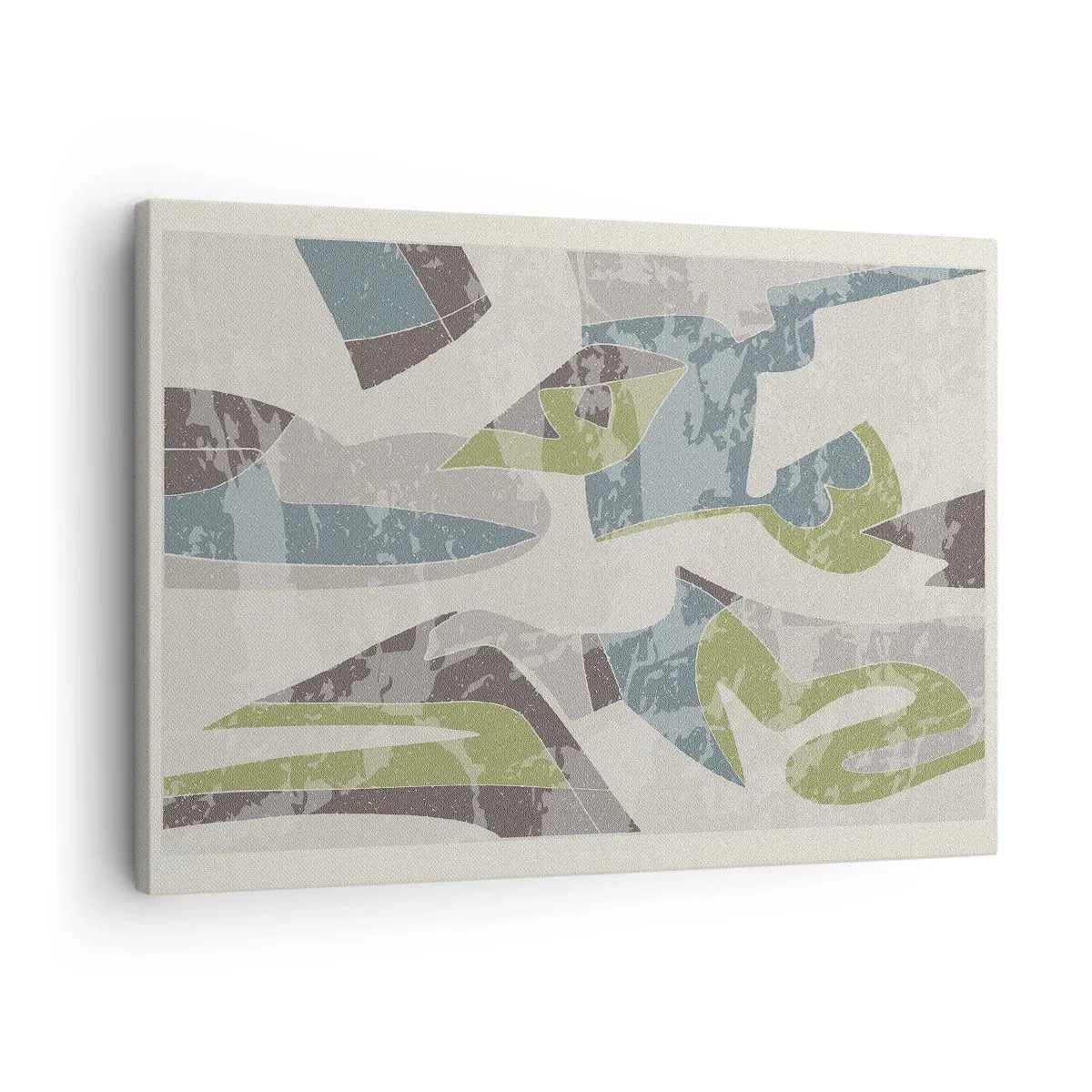 Impression sur toile - Image sur toile - Formes abstraites en vert et bleu sur fond clair - 70x50cm - Composition derrière la vitre - Décoration murale moderne pour le salon et la chambre ARTTOR