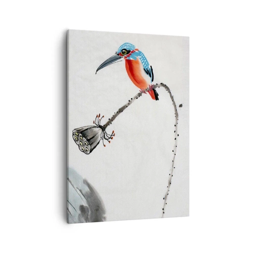 Impression sur toile - Image sur toile - Un oiseau coloré sur fond de végétation et une libellule - 50x70cm - La vie du champ - Décoration murale moderne pour le salon et la chambre ARTTOR