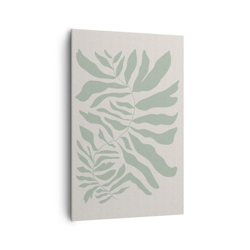 Impression sur toile - Image sur toile - Un motif de brindilles délicat avec des feuilles dans une nuance de vert émeraude - 80x120cm - Brindille d'émeraude - Décoration murale moderne pour le salon et la chambre ARTTOR