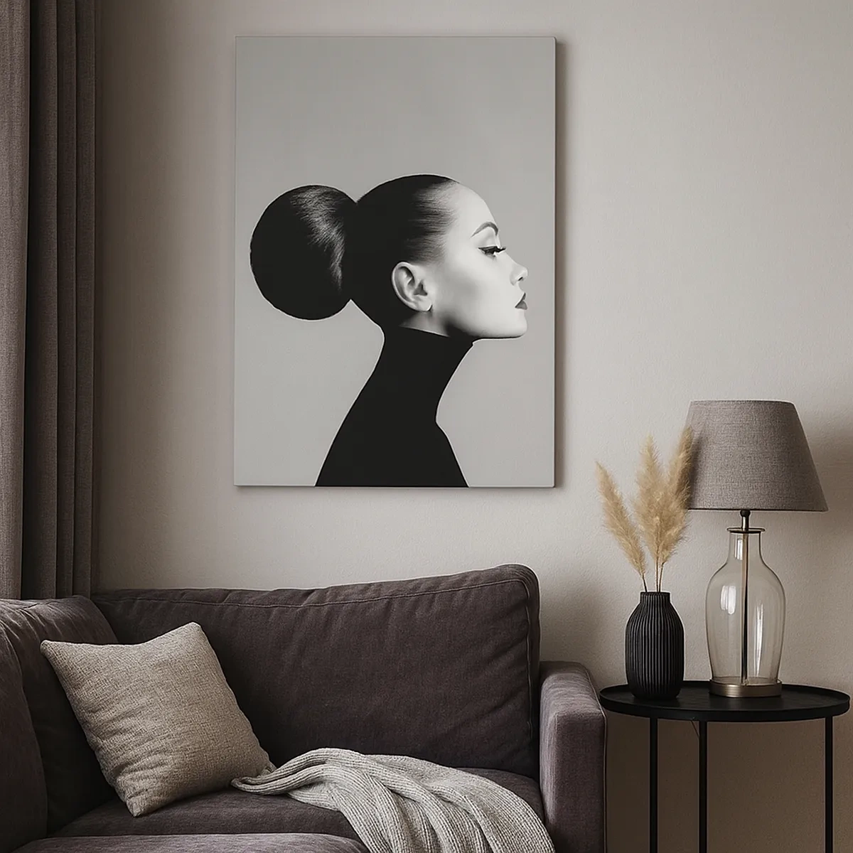 Impression sur toile - Image sur toile - Profil d'une femme en noir et blanc avec un chignon élégant - 50x70cm - Néfertiti moderne - Décoration murale moderne pour le salon et la chambre ARTTOR