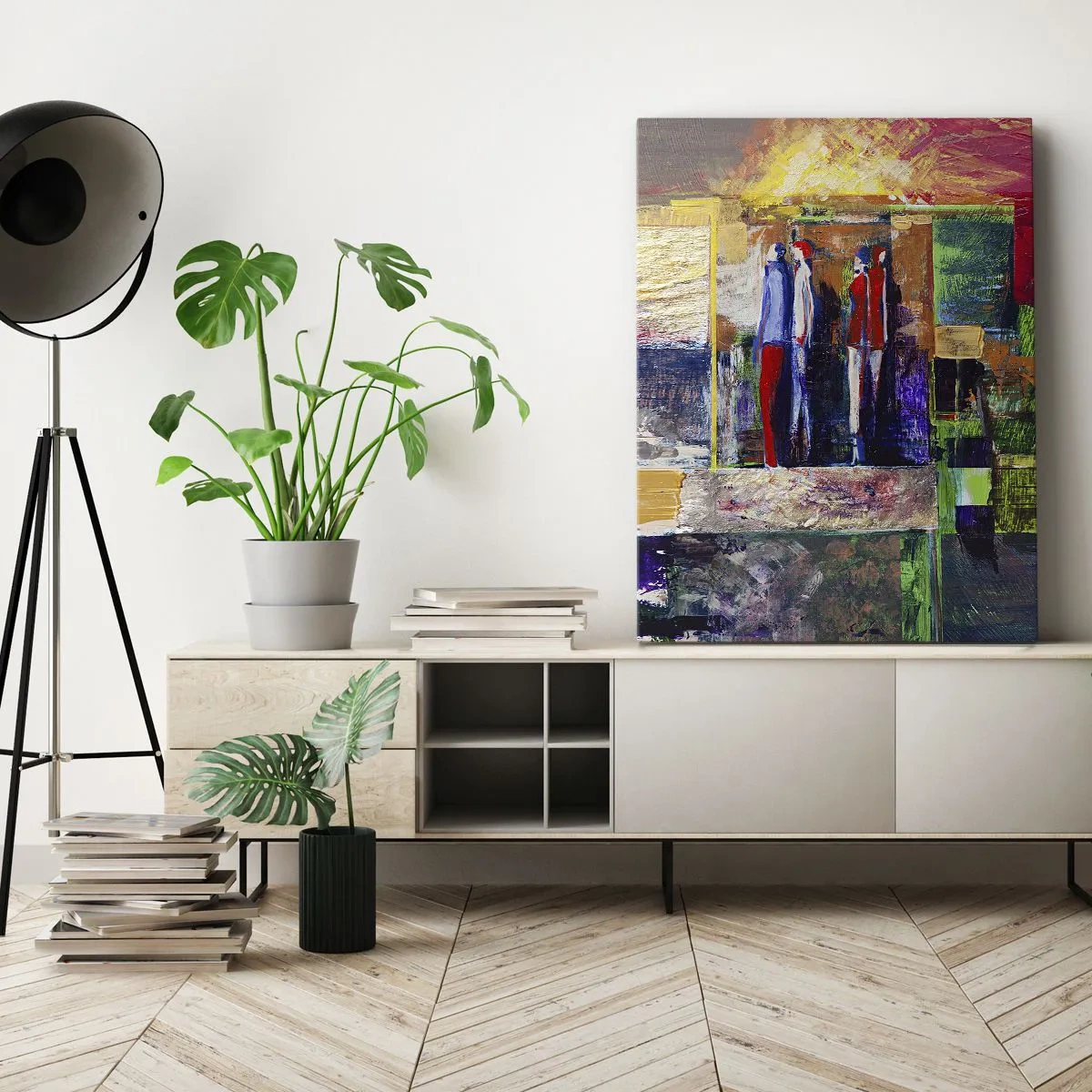 Impression sur toile - Image sur toile - Composition abstraite avec des figures et des motifs géométriques - 50x70cm - Relations et émotions - Décoration murale moderne pour le salon et la chambre ARTTOR