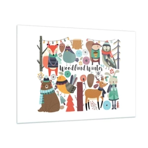 Impression sur verre - Image sur verre - Forêt d'hiver avec des animaux mignons en illustration - 100x70cm - Un monde de conte de fées en forêt - Décoration murale moderne pour le salon et la chambre ARTTOR