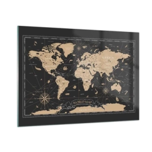 Impression sur verre - Image sur verre - Carte du monde stylisée dans les tons beige et noir - 100x70cm - Les limites de mon monde - Décoration murale moderne pour le salon et la chambre ARTTOR