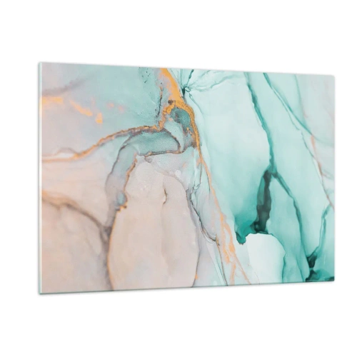 Impression sur verre - Image sur verre - Une composition abstraite dans des tons turquoise et or. - 120x80cm - Danse des formes et des couleurs - Décoration murale moderne pour le salon et la chambre ARTTOR