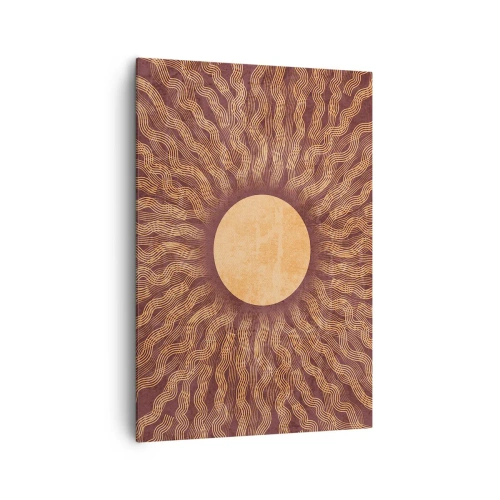 Impression sur toile - Image sur toile - Motif ensoleillé avec des rayons sur un fond dans les tons marron - 70x100cm - Icône du soleil - Décoration murale moderne pour le salon et la chambre ARTTOR