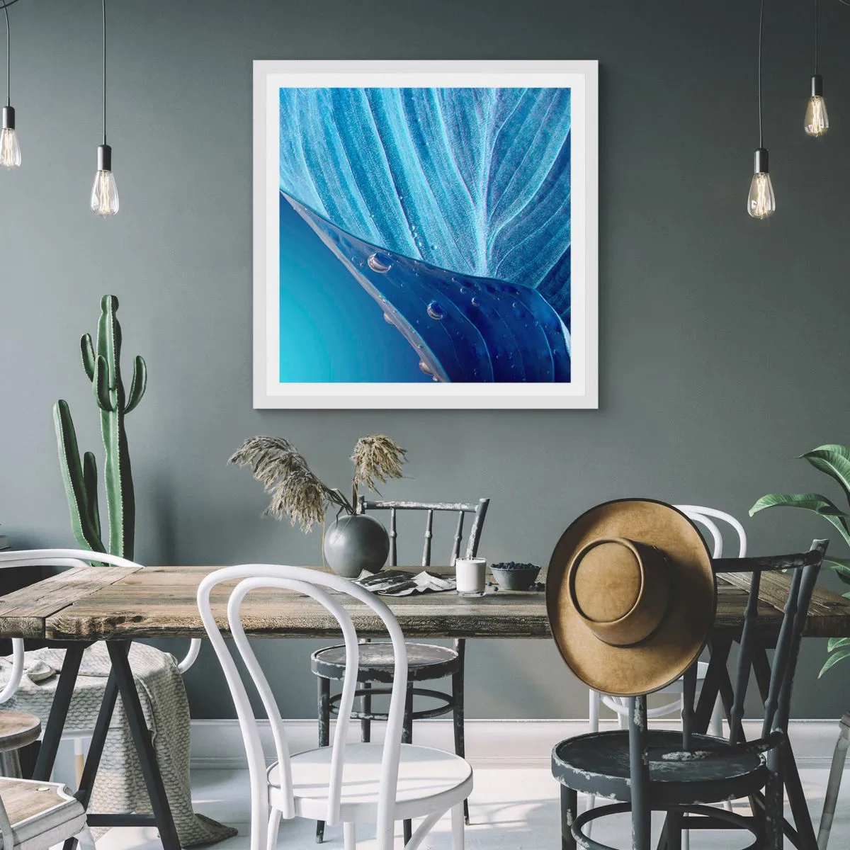 Affiche dans un cadre blanc - Poster - Gouttes cachées du bleu - 30x30 cm