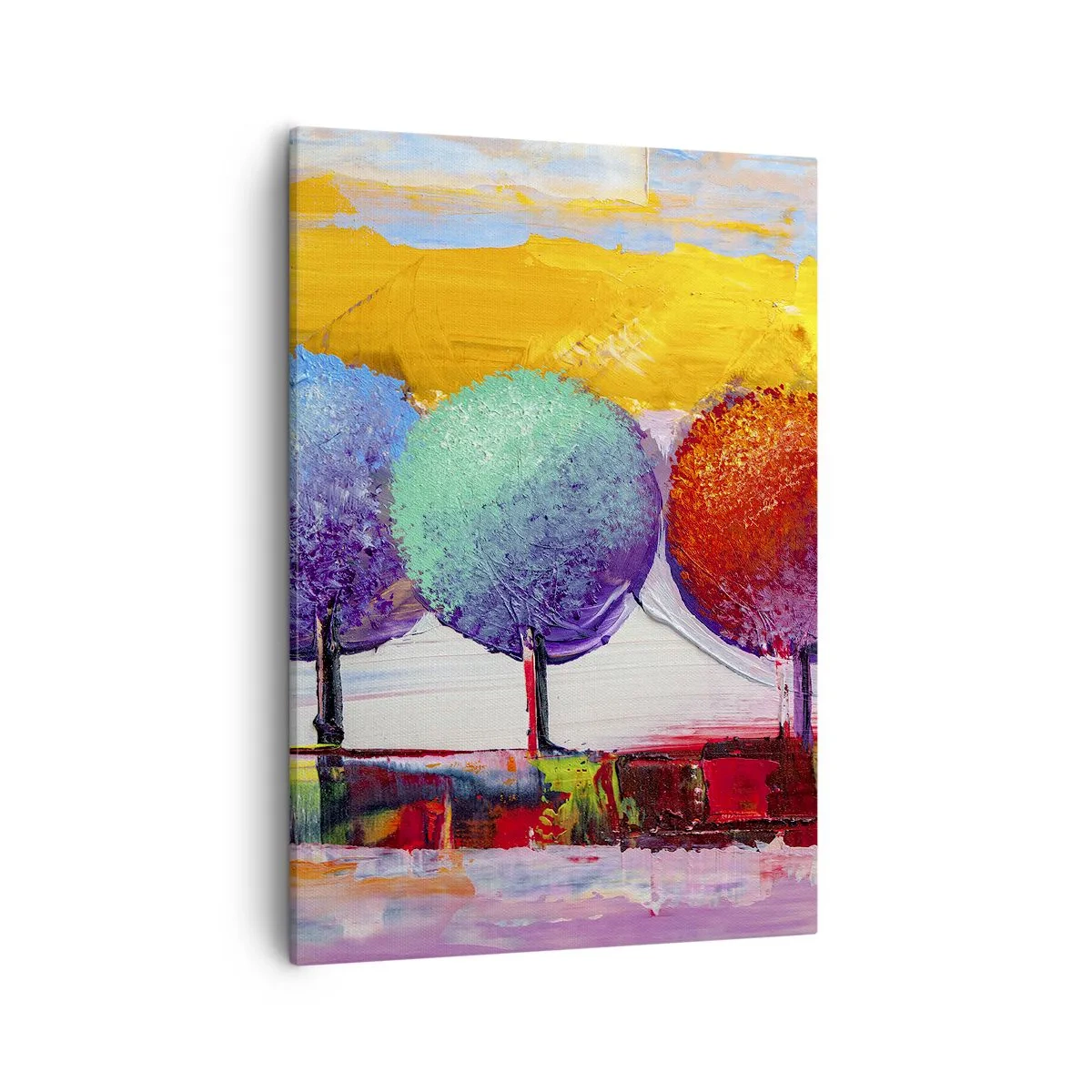 Impression sur toile - Image sur toile - Trois arbres colorés sur un fond abstrait - 50x70cm - Art jusqu'à trois - Décoration murale moderne pour le salon et la chambre ARTTOR