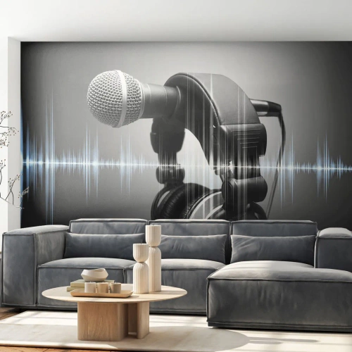 Papier Peint Photo Premium Canvas - Vous pouvez encore entendre son chant - Microphone, Casque musical, Musique - 200x140 cm