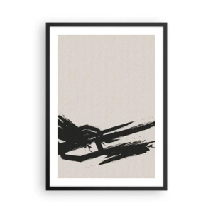 Affiche dans un cadre noir - Poster - Abstraction dynamique avec un coup de pinceau en noir - 50x70cm - Ruée imparable - Décoration murale moderne pour le salon et la chambre ARTTOR