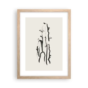 Affiche dans un chêne clair - Poster - Herbe à fleurs - 30x40 cm