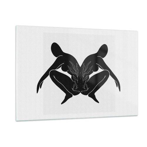 Impression sur verre - Image sur verre - Figures noires formant un cœur symétrique sur fond blanc - 120x80cm - Une âme commune - Décoration murale moderne pour le salon et la chambre ARTTOR