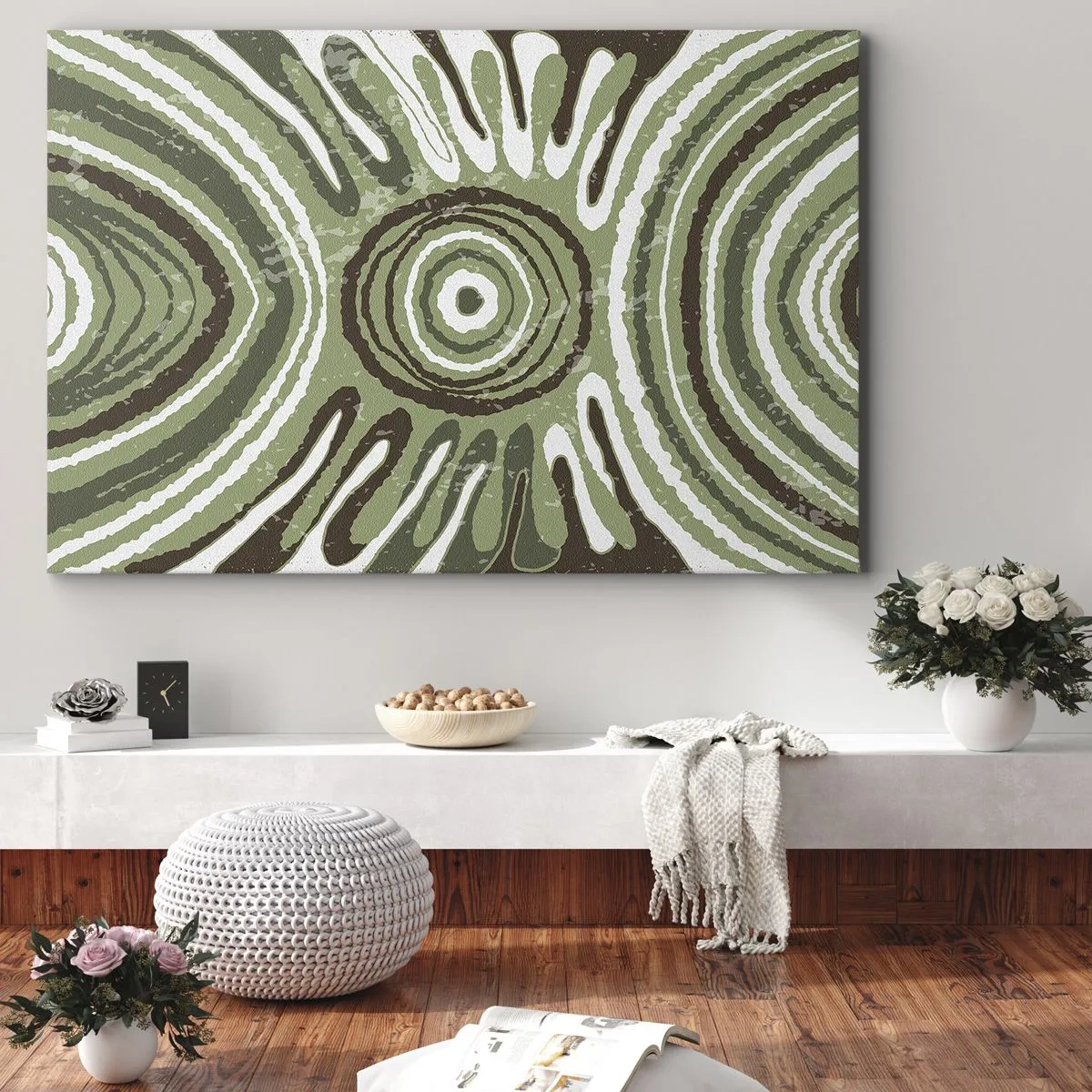 Impression sur toile - Image sur toile - Motifs abstraits dans les tons de vert et de marron - 100x70cm - Une explosion d'émotions - Décoration murale moderne pour le salon et la chambre ARTTOR