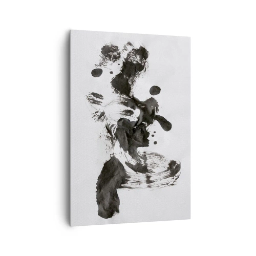 Impression sur toile - Image sur toile - Composition abstraite de taches noires sur fond blanc - 70x100cm - De la méthode dans la folie ? - Décoration murale moderne pour le salon et la chambre ARTTOR
