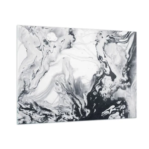 Impression sur verre - Image sur verre - Vagues abstraites monochromes dans des tons de noir et blanc - 100x70cm - Au centre de la Terre - Décoration murale moderne pour le salon et la chambre ARTTOR