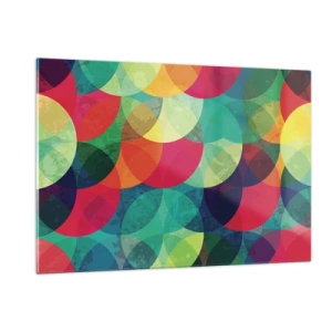Impression sur verre - Image sur verre - Demi-cercles colorés et superposés dans une palette de couleurs intenses - 120x80cm - Ascension - Décoration murale moderne pour le salon et la chambre ARTTOR