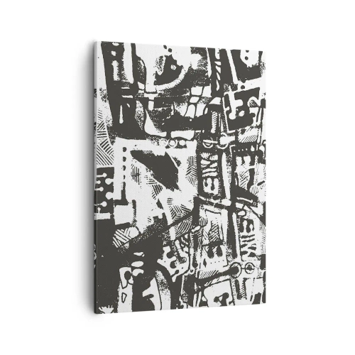 Impression sur toile - Image sur toile - Motif rétro monochrome abstrait - 50x70cm - Ordre ou chaos? - Décoration murale moderne pour le salon et la chambre ARTTOR