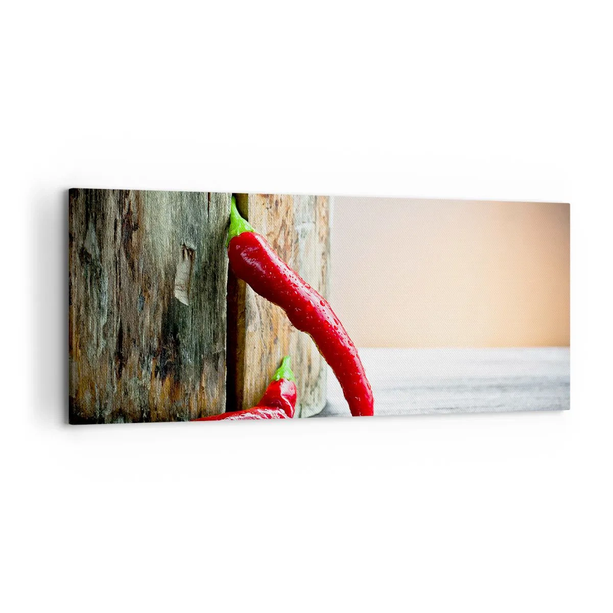 Impression sur toile - Image sur toile - Deux piments rouges sur un fond en bois avec un accent rustique - 120x50cm - Red hot chili peppers - Décoration murale moderne pour le salon et la chambre ARTTOR
