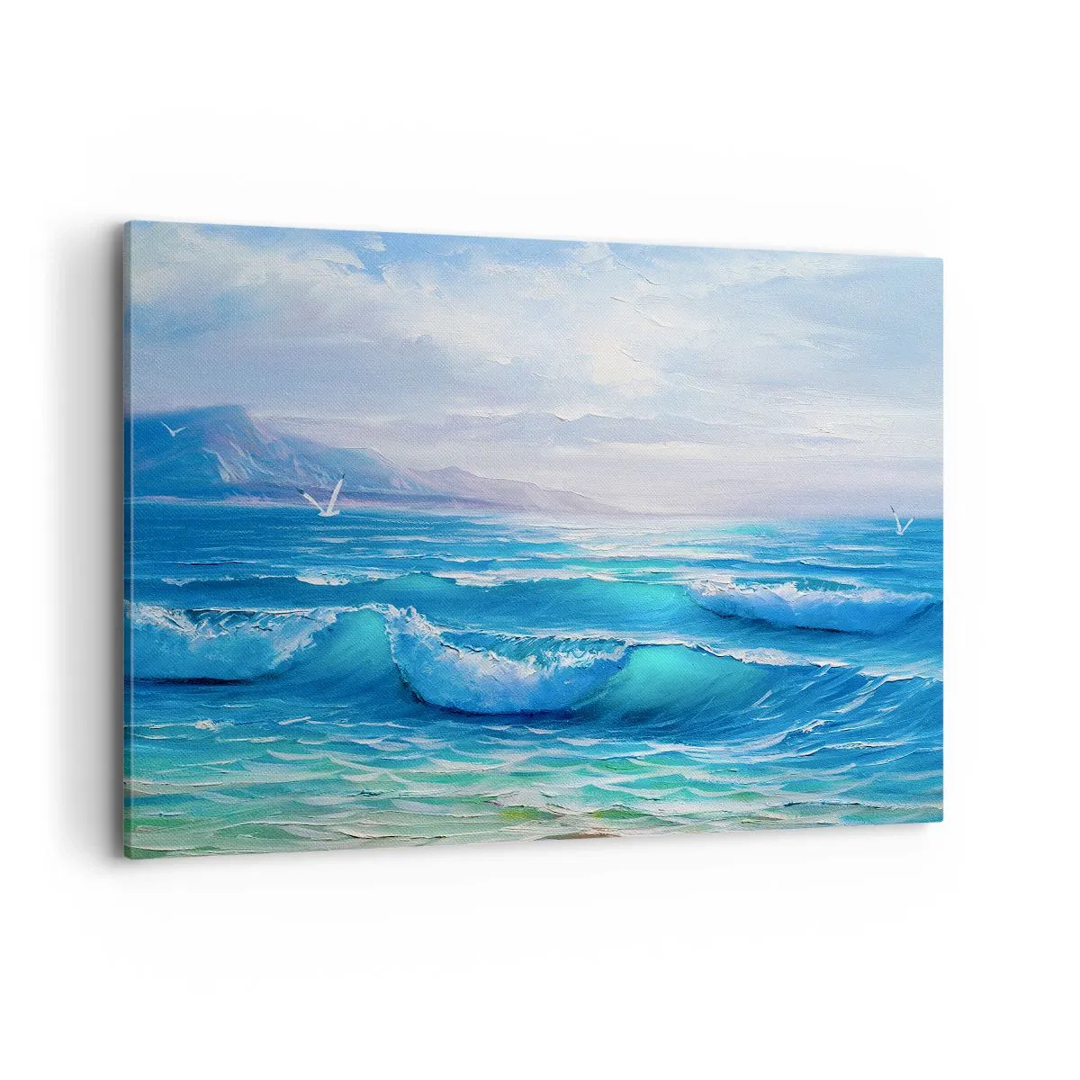 Impression sur toile - Image sur toile - Un paysage marin pittoresque avec des vagues et un ciel bleu - 120x80cm - Il apporte un soulagement - Décoration murale moderne pour le salon et la chambre ARTTOR
