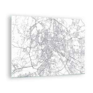 Impression sur verre - Image sur verre - Carte de Rome avec un tracé routier circulaire clair - 70x50cm - Cercle romain - Décoration murale moderne pour le salon et la chambre ARTTOR