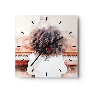 Horloge murale - Pendule murale - Une fille aux cheveux touffus au piano - 30x30cm - Dans un nouveau monde - Décoration murale moderne pour le salon et la chambre ARTTOR