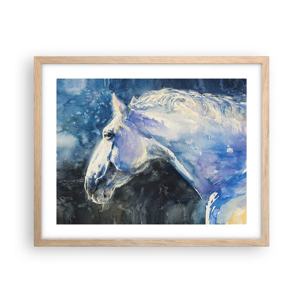 Affiche dans un chêne clair - Poster - Portrait dans une lueur azur - 50x40 cm