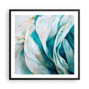 Affiche dans un cadre noir - Poster - Abstraction bleue avec un motif doré - 60x60 cm