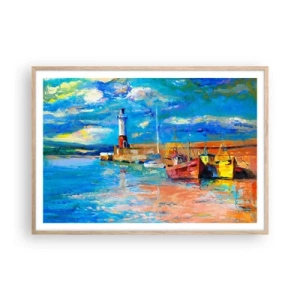 Affiche dans un chêne clair - Poster - Un après-midi dans la baie arc-en-ciel - 100x70 cm