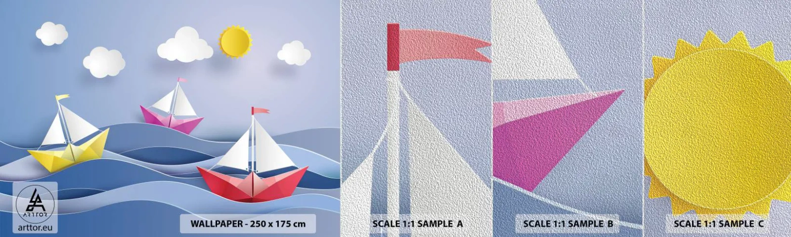 Échantillon de Papier Peint Premium Sand - Ah qu'il est agréable de se balancer dans les vagues - Pour les enfants, Nautique, Lodz - 100x30 cm