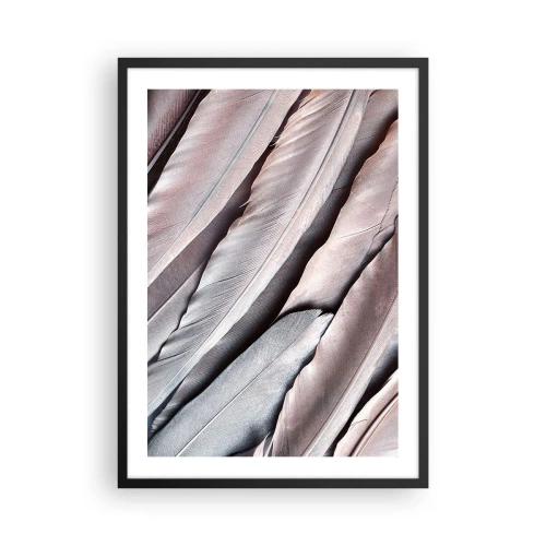 Affiche dans un cadre noir - Poster - Gros plan de plumes délicates et pastel - 50x70cm - En argent rose - Décoration murale moderne pour le salon et la chambre ARTTOR