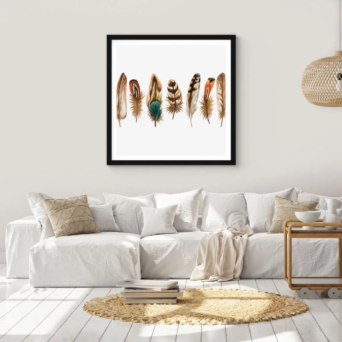 Affiche dans un cadre noir - Poster - Variation à plumes - 50x50 cm