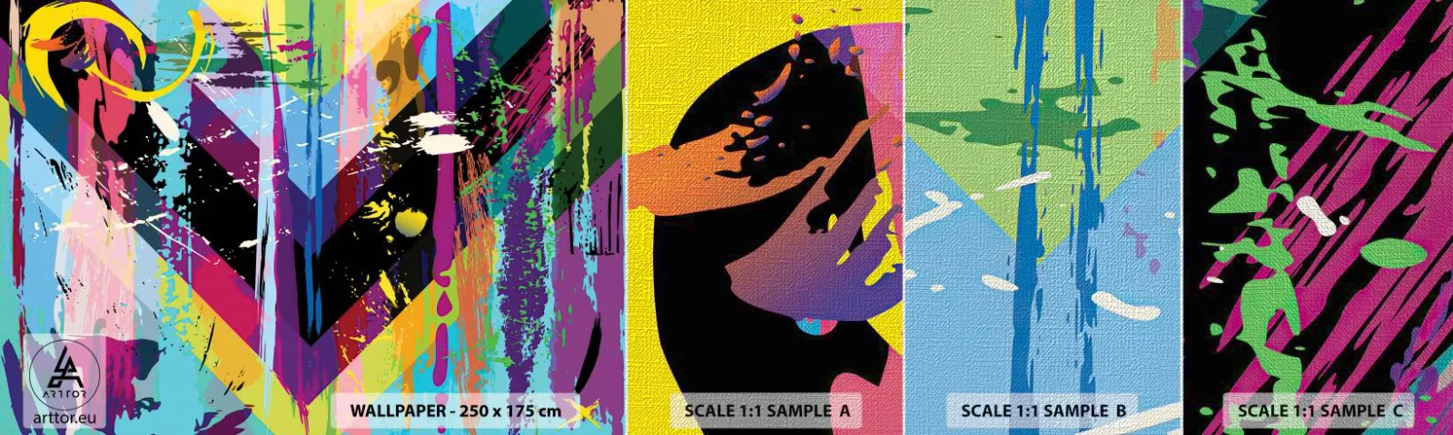 Échantillon de Papier Peint Premium Canvas - De haut en bas - Abstraction, Morceau, Graphique - 100x30 cm