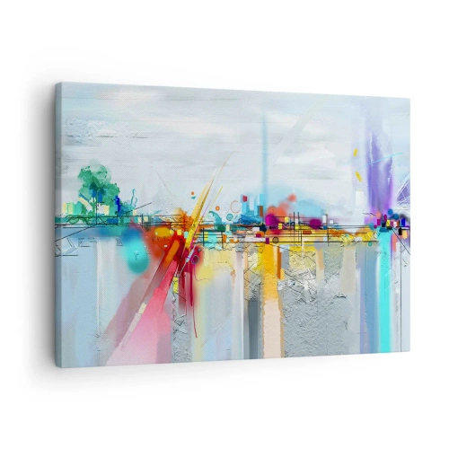 Impression sur toile - Image sur toile - Paysage abstrait aux accents colorés - 70x50cm - Pont de joie sur le fleuve de la vie - Décoration murale moderne pour le salon et la chambre ARTTOR
