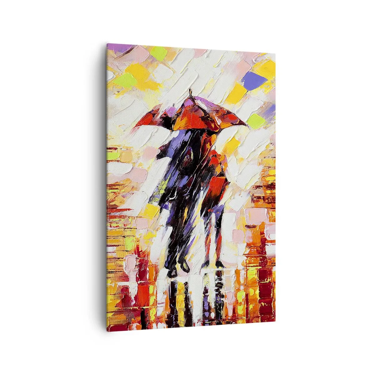 Impression sur toile - Image sur toile - Une scène abstraite d'une promenade sous un parapluie par une nuit pluvieuse. - 80x120cm - Ensemble à travers la nuit et la pluie - Décoration murale moderne pour le salon et la chambre ARTTOR