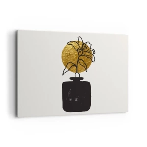 Impression sur toile - Image sur toile - Un dessin d'une fleur dans un vase sur un fond de cercle doré - 100x70cm - La beauté vaut son pesant d'or - Décoration murale moderne pour le salon et la chambre ARTTOR